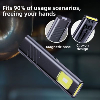 Mini svjetiljka s magnetskim kućištem i dvostrukim COB LED diodama (5W + 2W) — prijenosna, USB punjenje, aluminijska legura, domet do 50 m