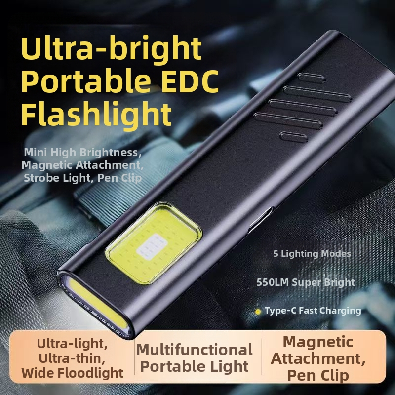Mini svjetiljka s magnetskim kućištem i dvostrukim COB LED diodama (5W + 2W) — prijenosna, USB punjenje, aluminijska legura, domet do 50 m