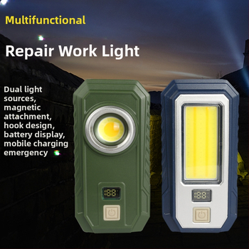 Āra COB LED darba gaisma automobiļu remontam ar magnētisku turētāju un digitālo displeju, uzlādējama, Type-C savienojums, 10W, 300 lm, IP55, 180° starojums