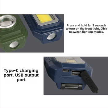 Āra COB LED darba gaisma automobiļu remontam ar magnētisku turētāju un digitālo displeju, uzlādējama, Type-C savienojums, 10W, 300 lm, IP55, 180° starojums