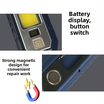 Āra COB LED darba gaisma automobiļu remontam ar magnētisku turētāju un digitālo displeju, uzlādējama, Type-C savienojums, 10W, 300 lm, IP55, 180° starojums