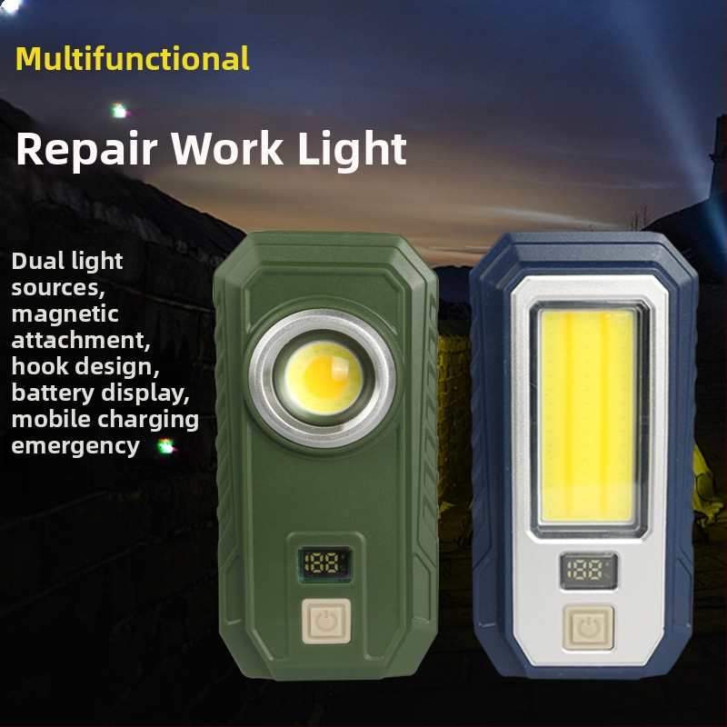 Āra COB LED darba gaisma automobiļu remontam ar magnētisku turētāju un digitālo displeju, uzlādējama, Type-C savienojums, 10W, 300 lm, IP55, 180° starojums