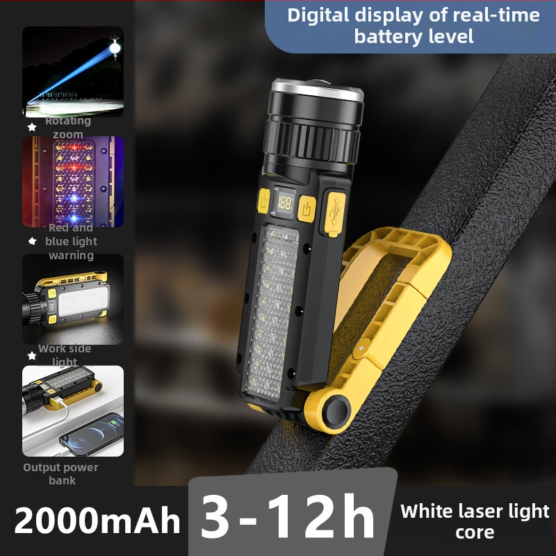 LED skladacie pracovné svetlo s USB nabíjaním, magnetické kontrolné svetlo, optický zoom, 10W, 1800mAh, dosah lúčov 100-200 m, multifunkčná LED baterka