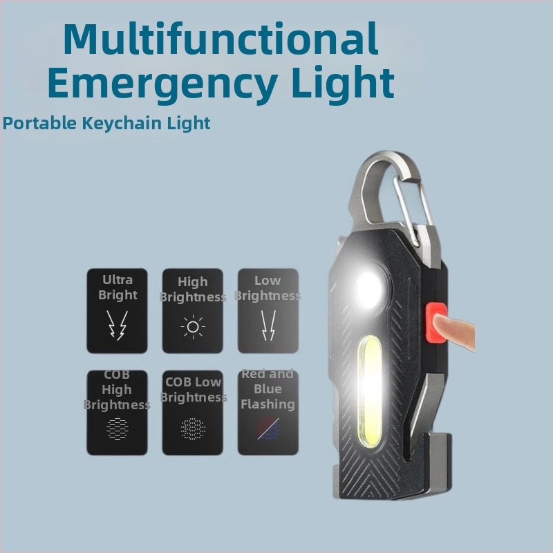 Daudzfunkcionāla uzlādes avārijas lampa ar atslēgas piekariņu, COB LED, 400 lm, 5 V, kalpošanas ilgums 50 000 h, 120° starojuma leņķis