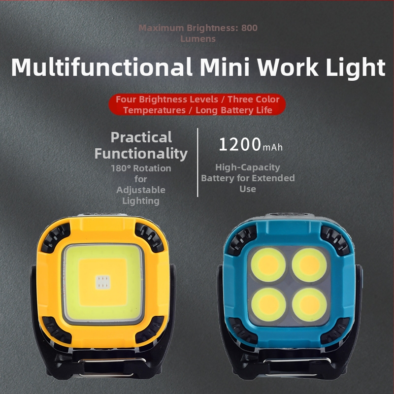 Mikro ārējā kempinga darba luktura ar grozāmu COB LED galvu, IP65, 800 lm, 180° regulējams leņķis, 1/4" stiprinājums