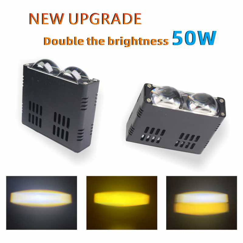 LED reflektor s dvije leće za automobilsku grilu, 2 LED lampe za motocikl, bijela i žuta svjetlost, visoka svjetlina