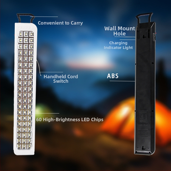 LED kempinga laterna ar uzlādes svina-skābes akumulatoru 3200 mAh, sienas stiprinājums, jauda 3/5/8 W, pogas slēdzis, ārkārtas darbības laiks 5–10 stundas
