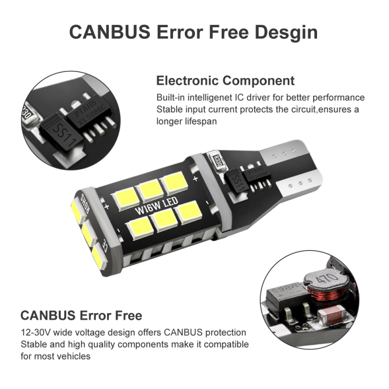 Automobilska LED zadnja lampica T15 2835 15SMD, 12-24V, 6W, Canbus dekodiranje, aluminijsko kućište