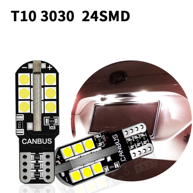 LED žarulja za automobil T10 3030-24SMD za osvjetljenje tablice i unutarnjeg osvjetljenja, CANBUS, 12V, 3W, 6000-8000K