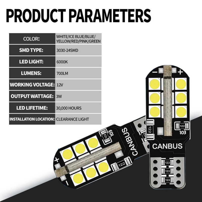 LED žarulja za automobil T10 3030-24SMD za osvjetljenje tablice i unutarnjeg osvjetljenja, CANBUS, 12V, 3W, 6000-8000K