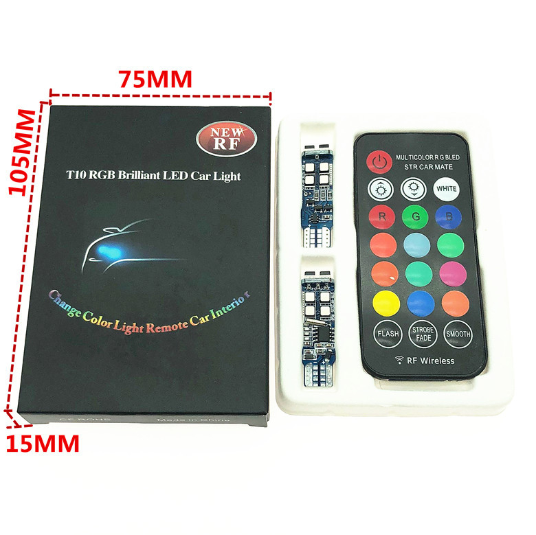 T10 RGB LED svjetlo za registarsku pločicu s RF daljinskim upravljačem, 12V, 3W, 250 lm, 6500K, univerzalna kompatibilnost