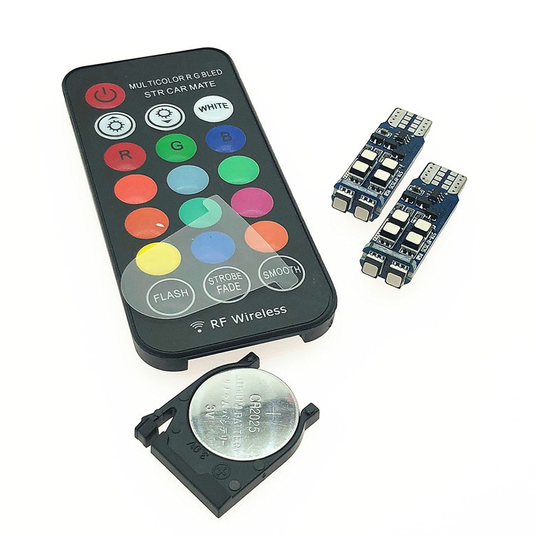 T10 RGB LED svjetlo za registarsku pločicu s RF daljinskim upravljačem, 12V, 3W, 250 lm, 6500K, univerzalna kompatibilnost