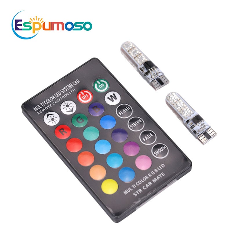 Auto LED malo svjetlo T10 RGB 5050 6SMD – višebojno, ultra sjajno blještanje i svjetlo za registarsku ploču, silikonsko
