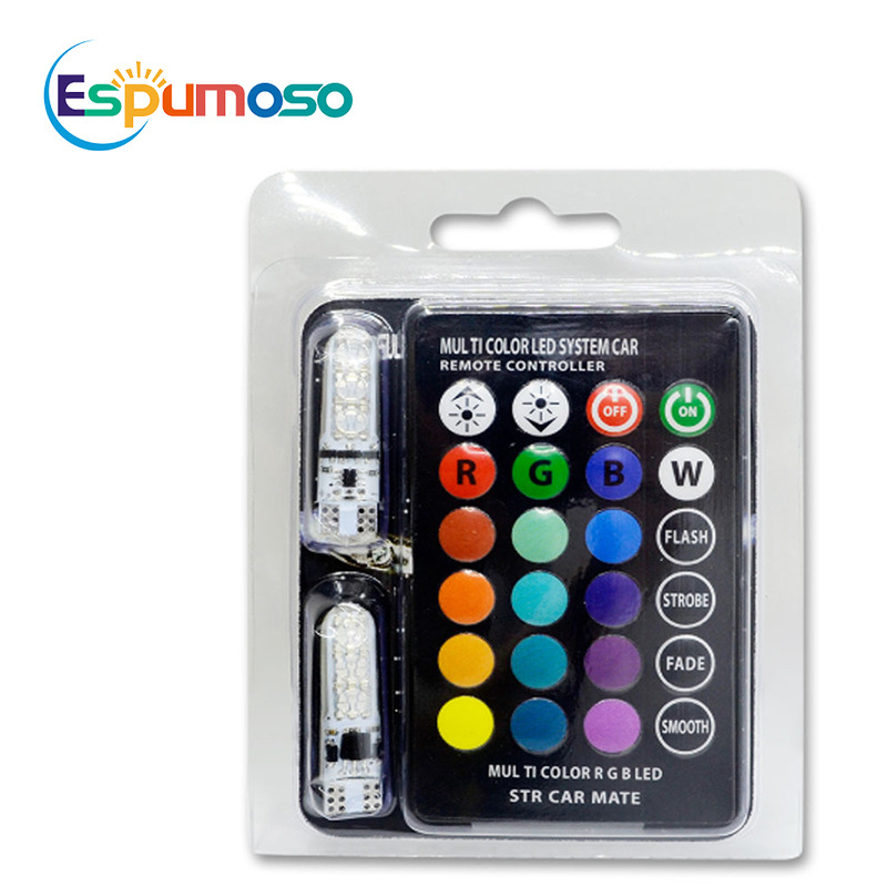 Auto LED malo svjetlo T10 RGB 5050 6SMD – višebojno, ultra sjajno blještanje i svjetlo za registarsku ploču, silikonsko