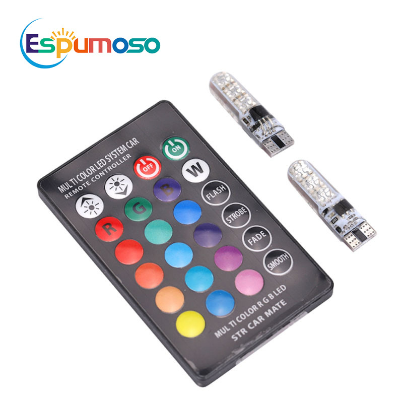 Auto LED malo svjetlo T10 RGB 5050 6SMD – višebojno, ultra sjajno blještanje i svjetlo za registarsku ploču, silikonsko