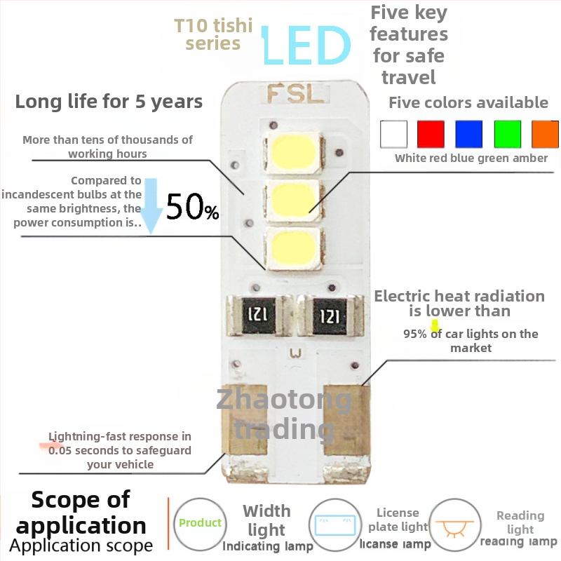 T10 LED autóvilágítás - 12V, többfunkciós: pozíciófény, rendszámtábla világítás, olvasólámpa, profil világítás — kompatibilis a T10 LED-del