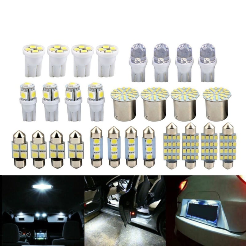 28-dijelni LED komplet za automobil: T10 pozicijske svjetiljke, dvostrane lampe za čitanje, svjetlo za registarsku ploču i unutarnje lampe