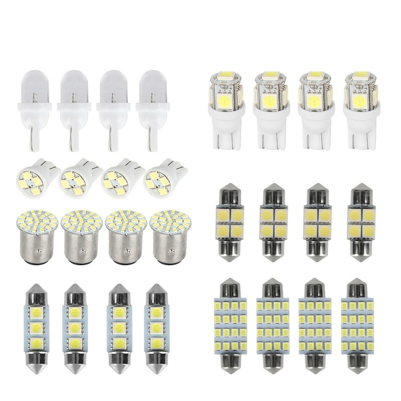 28-dijelni LED komplet za automobil: T10 pozicijske svjetiljke, dvostrane lampe za čitanje, svjetlo za registarsku ploču i unutarnje lampe