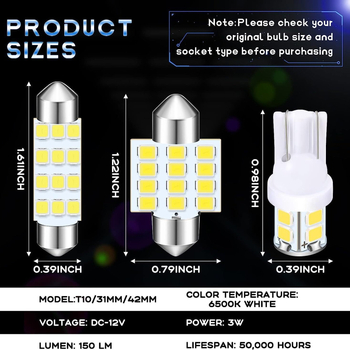 Autó LED belső világítási készlet, 24 db, T10, 12V, 3W, 5050 LED, 6000K, élettartam 50 000 óra