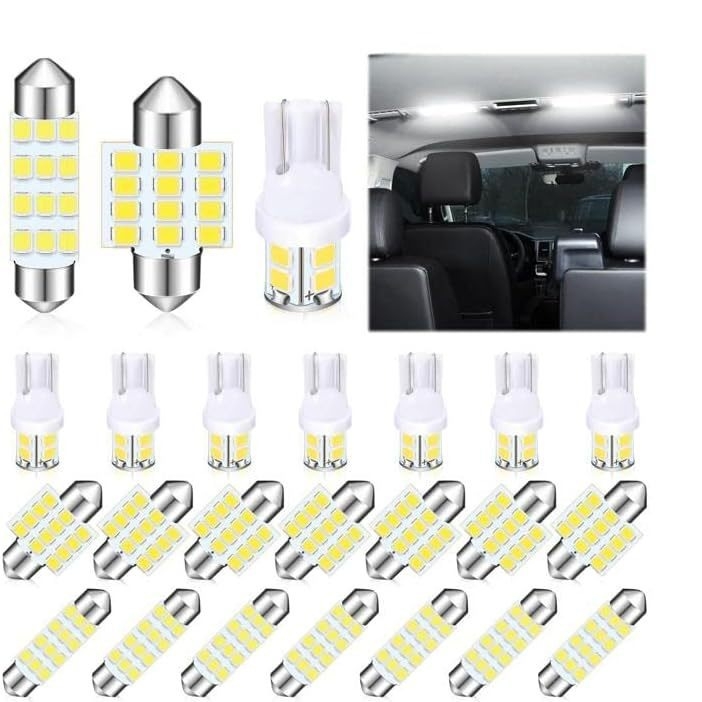 Autó LED belső világítási készlet, 24 db, T10, 12V, 3W, 5050 LED, 6000K, élettartam 50 000 óra