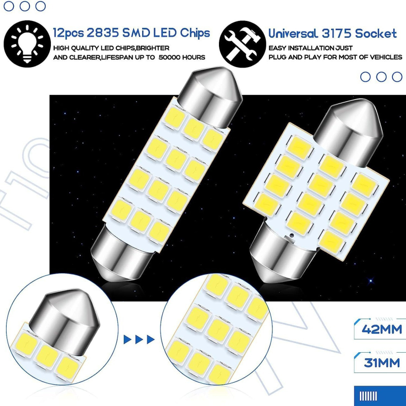 Autó LED belső világítási készlet, 24 db, T10, 12V, 3W, 5050 LED, 6000K, élettartam 50 000 óra
