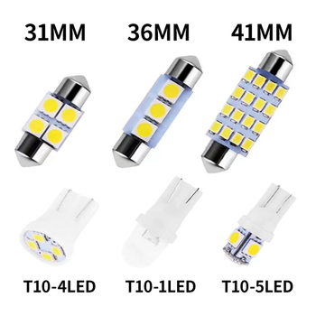 Autó LED készlet 42 darab: T10 pozíciós lámpák, dupla csúcs olvasólámpa, rendszámtábla lámpa és belső ajtó lámpák, 12V, 5W, élettartam 50000 h, 6500K