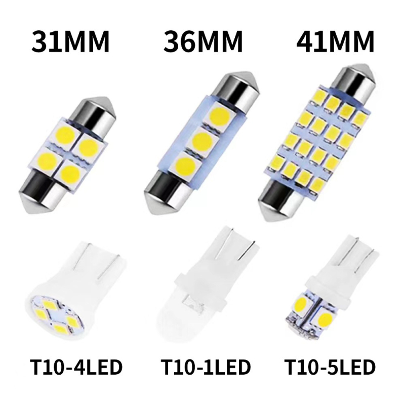 Autó LED készlet 42 darab: T10 pozíciós lámpák, dupla csúcs olvasólámpa, rendszámtábla lámpa és belső ajtó lámpák, 12V, 5W, élettartam 50000 h, 6500K