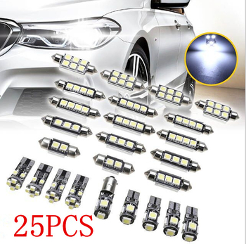 25 darabos autó belső LED világítási készlet, 12V, 5W, 0,18A, 6000K, univerzális T10/BA9S alapokkal (5050/1210)