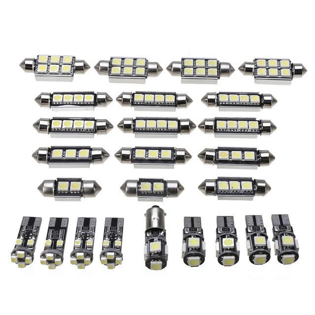 25 darabos autó belső LED világítási készlet, 12V, 5W, 0,18A, 6000K, univerzális T10/BA9S alapokkal (5050/1210)