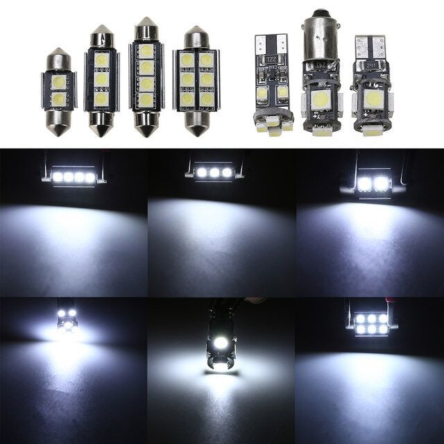 25 darabos autó belső LED világítási készlet, 12V, 5W, 0,18A, 6000K, univerzális T10/BA9S alapokkal (5050/1210)