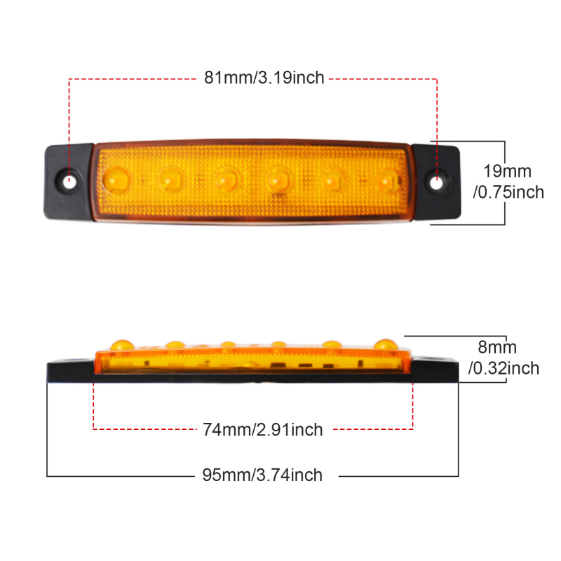 Luminile laterale pentru camion 6 LED — LED de înaltă luminozitate, 12/24V, putere 0.2W, durată de viață 50000 h, compatibil universal
