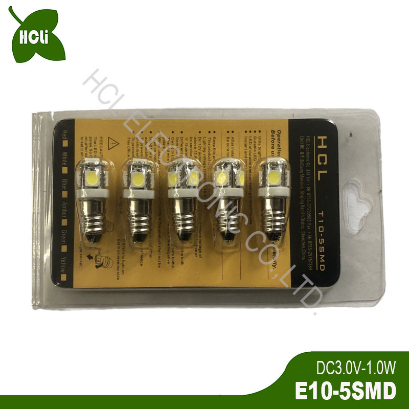 LED Műszerlámpa, Modell E10-5SMD, DC3V-24V, Teljesítmény 1.0W, Fényáram 120-130 lm, Színhőmérséklet 2800-6500K