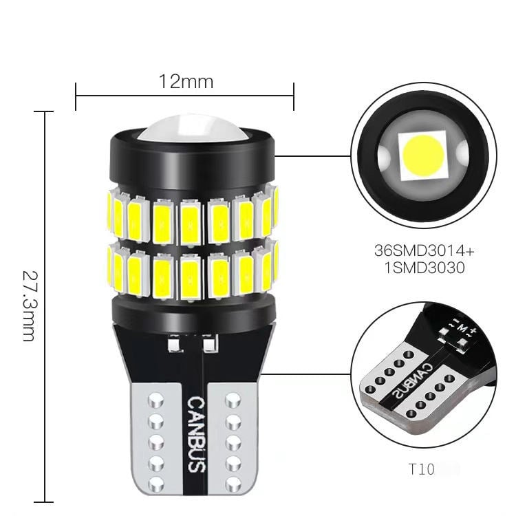 T10 LED rendszámtábla világítás 37SMD dekóddal, 12V, 1.8W, 260lm, LED 3030+3014, élettartam 50 000 óra