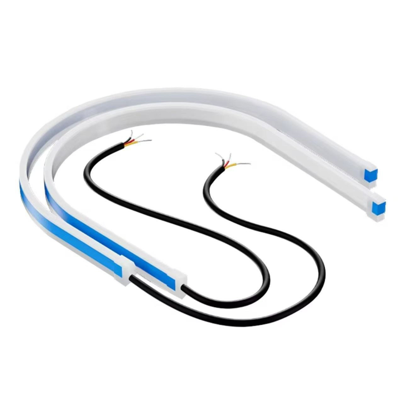 LED autó nappali fény, ultra vékony szilikon fényvezető csík, kettős színű folyó fény, 12V, 5W, IP67