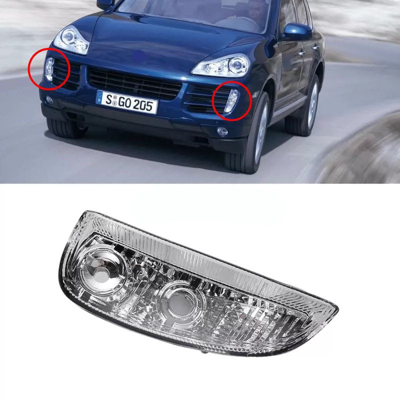 Porsche Cayenne világítási készlet DRL-hez, első lökhárító világítás, ködfényszórók és menetfények | Alkatrész számok: 95563118202, 95563118102