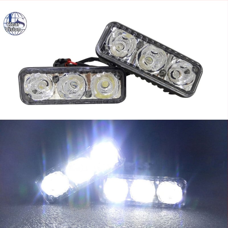 Autó LED nappali világítás, 3 LED, 12V, 6W, IP67, reflektorlencse