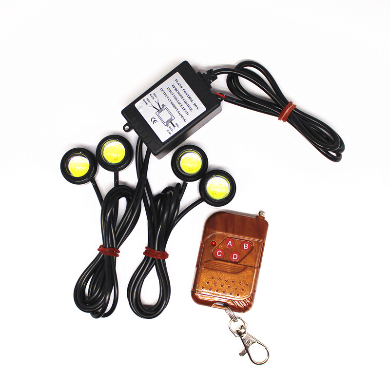 Autó LED Eagle Eye nappali fények, vezeték nélküli távvezérlés, Burst Flash 1–4, tolató fény, 12V, 12W, alumíniumötvözet, T10 LED