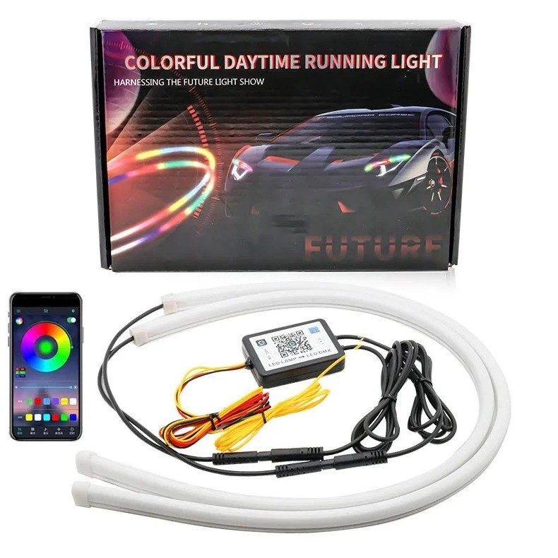 Automobilske LED lampe, ultra-tanke, RGB dnevne svjetiljke s upravljanjem putem aplikacije, 12V