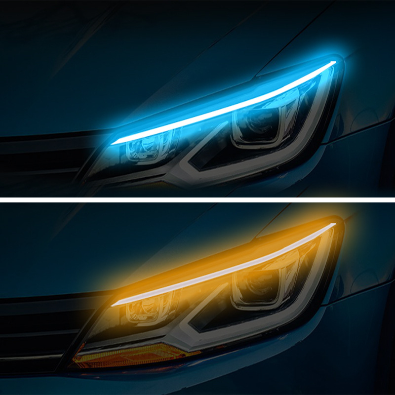 Automobilska LED dnevna svjetla s vodilnom trakom, duljine 30/45/60 cm, bijeli i žuti signal za skretanje s fluidnim učinkom, dekorativna rasvjeta