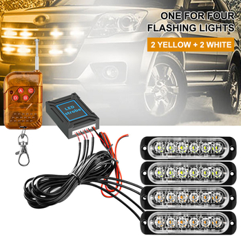 Strob svjetlo za rešetku automobila, set 1–4 LED modula (4LED/6LED), bežični daljinski upravljač, upozoravajuće treptavo svjetlo, bočno svjetlo kamiona