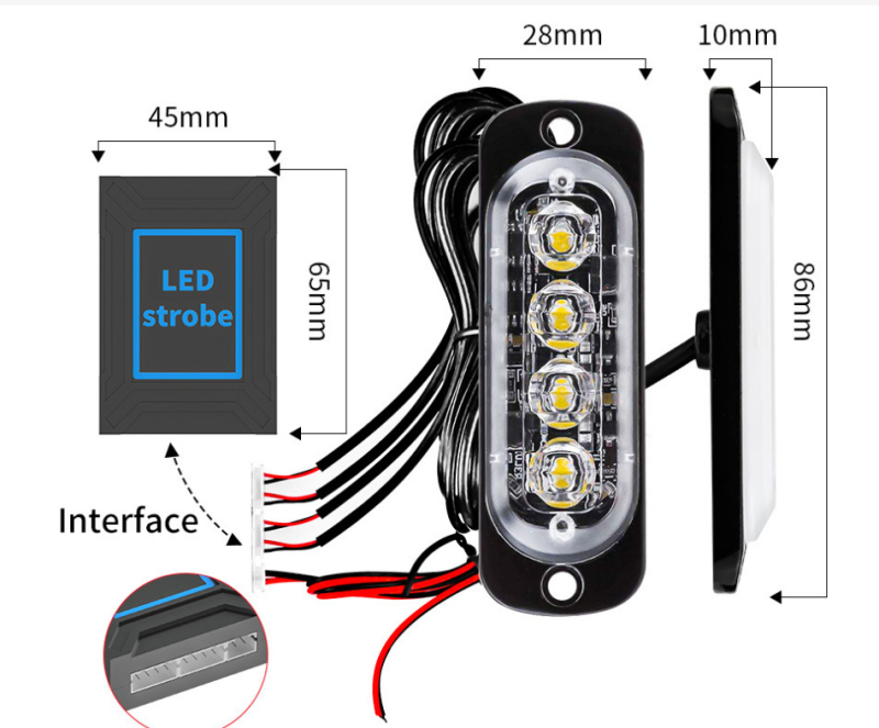 Strob svjetlo za rešetku automobila, set 1–4 LED modula (4LED/6LED), bežični daljinski upravljač, upozoravajuće treptavo svjetlo, bočno svjetlo kamiona
