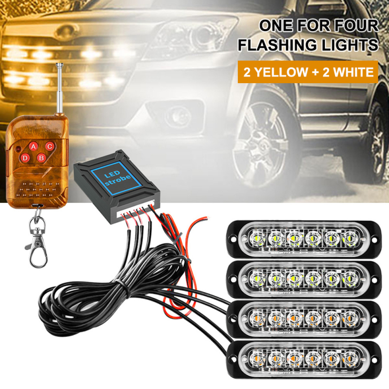Strob svjetlo za rešetku automobila, set 1–4 LED modula (4LED/6LED), bežični daljinski upravljač, upozoravajuće treptavo svjetlo, bočno svjetlo kamiona