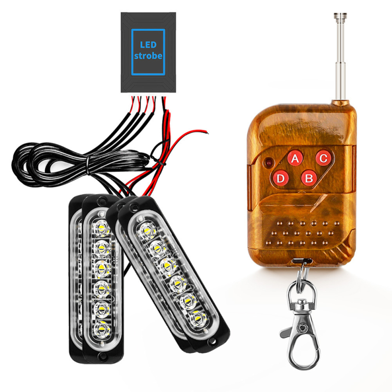 Strob svjetlo za rešetku automobila, set 1–4 LED modula (4LED/6LED), bežični daljinski upravljač, upozoravajuće treptavo svjetlo, bočno svjetlo kamiona