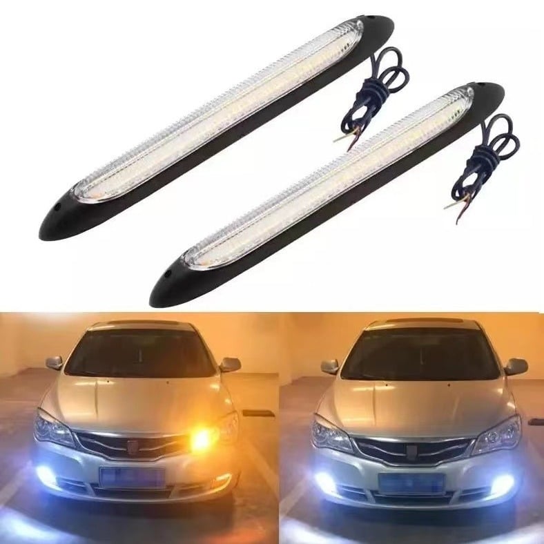 Lumină LED pentru faruri de zi auto cu semnalizare în două culori – 12V, 5W, 350 lm, universal