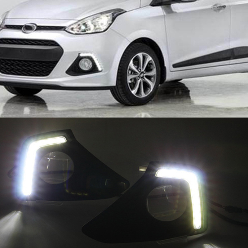 Dnevna svjetla za Hyundai i10 2013-2014 s prednjim okvirom za maglu – ABS+LED, 12V, 2A, 8W, IP67