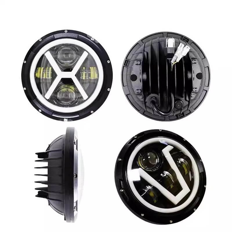 Proiector LED X-Type cu Angel Eye pentru DRL, fascicul mare/mic, lumină de sirenă — 60W, 12–24V, IP67, 5000lm