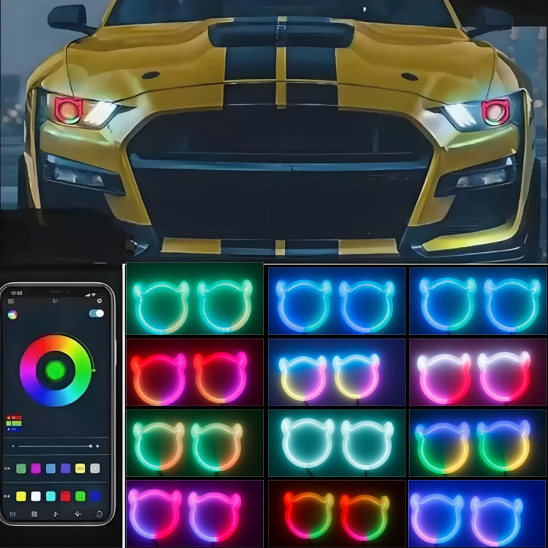 Demon-oblika LED prsten za anđeoske oči, Bluetooth kontrola putem aplikacije, šareni dnevni LED za auto