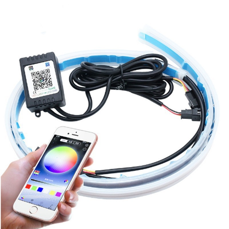 Bandă de ghidare ultra-subțire pentru lumina de zi, efect de flux de apă, două nuanțe, 12V 0.8A 6W 300lm, LED 5050, telecomandă