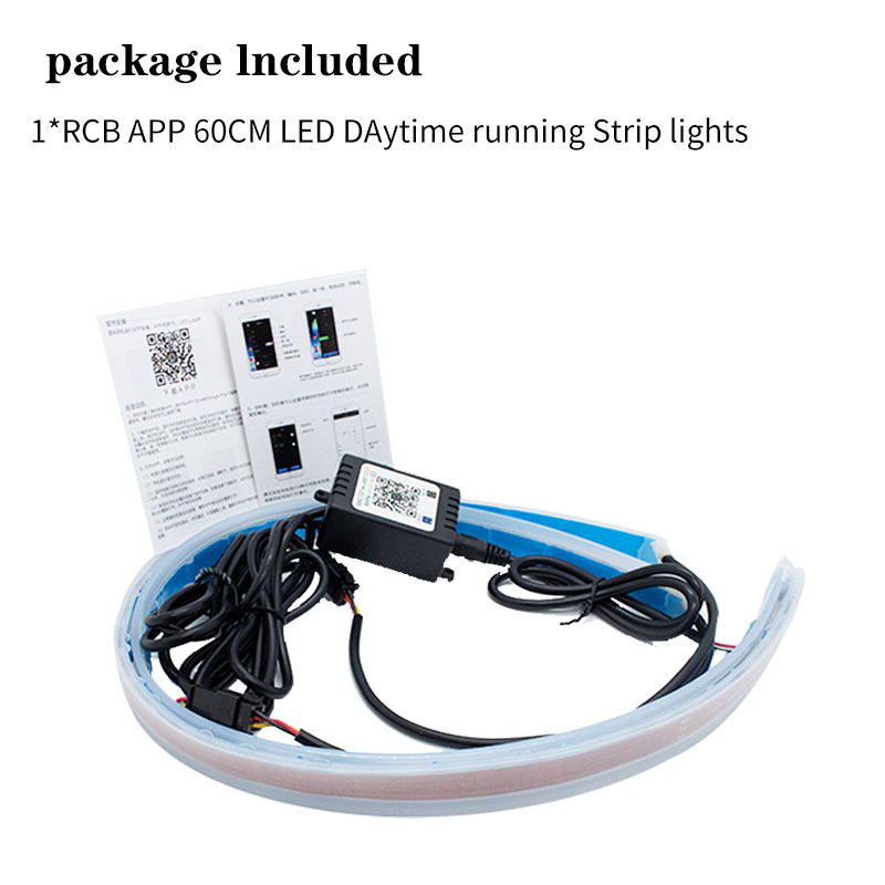 Izuzetno tanak RGB LED dnevna rasvjeta traka za automobil, 60 cm uz Bluetooth upravljanje (verzija 45 cm)