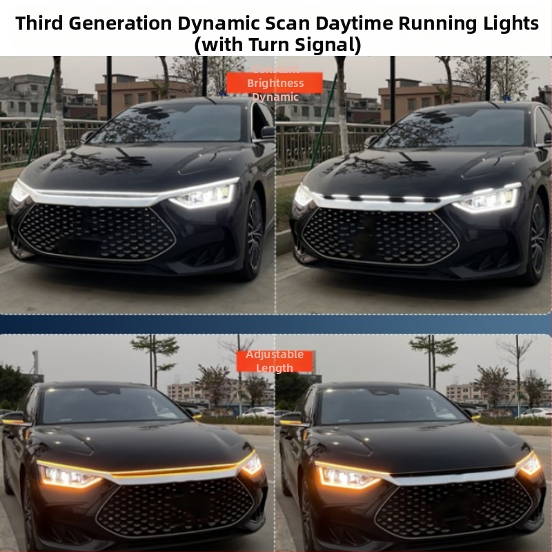 Дневно светло за автомобили със водеща лента и индикатор за завиване, PVC, 12V, модел 2612gc